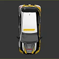 White And Yellow Sporty Hatchback Car With Racing Inspired Design And Black Wheels