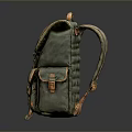 Olive Green Canvas Backpack With Multiple Pockets And Brown Straps For Daily Use 3d model