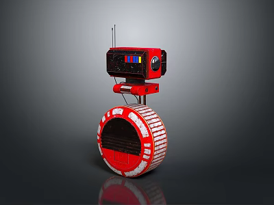 Red Robot Game and Movie Character With Circular Base Track Design and Top Antenna 3d model