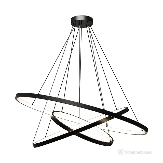 Modern Black Metal Chandelier Featuring Intersecting Circular Rings Hanging Lighting Design 3d model