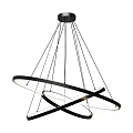 Modern Black Metal Chandelier Featuring Intersecting Circular Rings Hanging Lighting Design 3d model