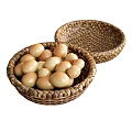 Organic Fresh Brown Eggs Arranged in Woven Baskets on White Background