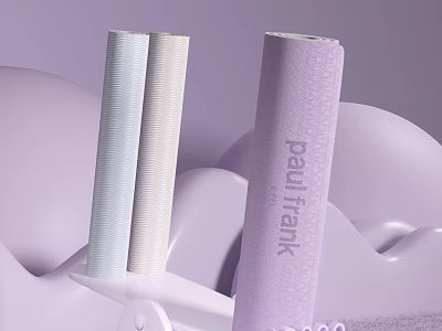 Paul Frank Sports Equipment Yoga Mats in Light Blue White Purple Rolled with Textured Surface 3d model