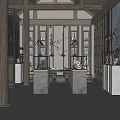 Chinese Style Specialty Store Interior With Display Cabinets Traditional Decorations And Hanging Lanterns