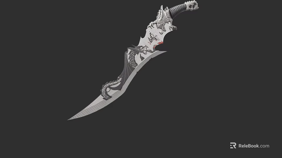 Decorative Dragon Carved Knife with Intricate Handle Design and Sharp Blade 3d model