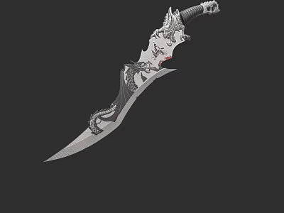 Decorative Dragon Carved Knife with Intricate Handle Design and Sharp Blade 3d model