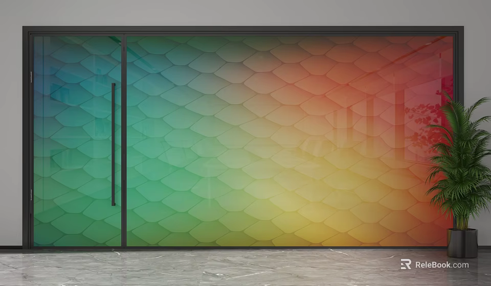 Colorful Glass Sliding Partition With Fish Scale Pattern And Gradient Colors For Modern Interior Design 3d model 