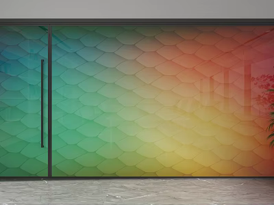 Colorful Glass Sliding Partition With Fish Scale Pattern And Gradient Colors For Modern Interior Design 3d model