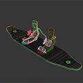 Electric Skateboard With Black Deck Green Circular Lights And Red Strap Foot Bindings