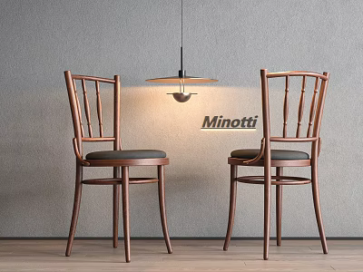 Wooden Dining Chairs With Curved Legs And Upholstered Seats In Minotti Modern Interior 3d model