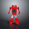 Red Robot Action Figure Toy with Detailed Design Standing Pose on Reflective Gray Background