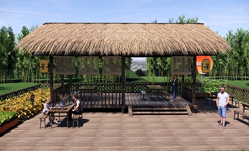 New Chinese-style Bamboo Forest Country Teahouse Outside Furnace Boiling Tea Park Outdoor Tea Station Thatched Pavilion Country Landscape Tea Room 3d model