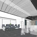 Modern Office Interior Design With Striped Gray And White Walls And Office Desk