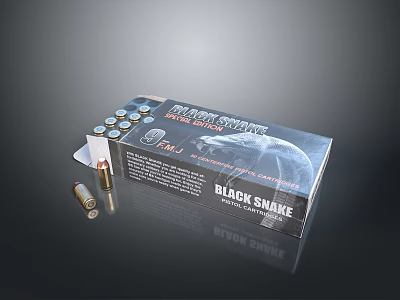 Black Snake 9mm Ammunition Box With Bullets For Weapon 3d model