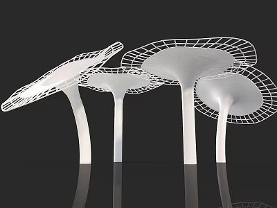White Mushroom Shaped Columns With Net Like Canopies Modern Architectural Decorative Elements 3d model