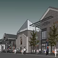 Commercial Street With Modern Architecture Glass Windows Shops Trees And Pedestrians