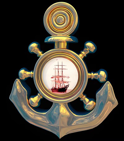 Golden Anchor Shaped Photo Frame With Circular Sailing Ship Design 3d model