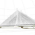 Cable Stayed Bridge Spanning Calm Water Surface With Blue Sky White Clouds And Reflection 3d model