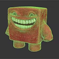 Red Cube Shaped Plush Game Movie Character With Smiling Face And White Teeth