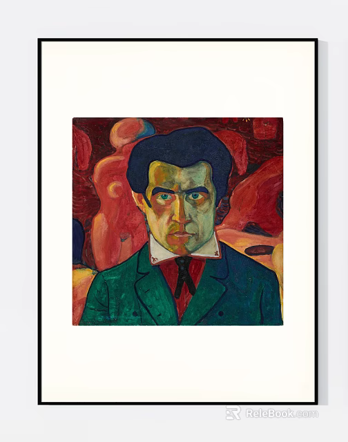 Vibrant Expressionist Portrait Painting Of Man In Green Coat With Red Bow Tie 3d model 