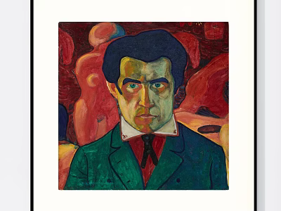 Vibrant Expressionist Portrait Painting Of Man In Green Coat With Red Bow Tie 3d model