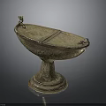 Ancient Intricate Golden Sculpted Container With Pedestal Base And Lion Head Decorations