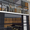 Tom Hanks's Kitchen Club Interior Featuring Two Floor Dining Area And Hanging Lights