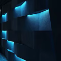 Modern Home Theater Room With Starry Ceiling Large Screen Blue Lighting And Comfortable Sofa Rug