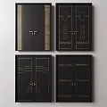 Black Double Doors With Elegant Golden Decorative Patterns And Modern Design 3d model