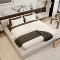 Modern Double Bed with Light Frame White Bedding and Marble Wall Nightstands 3d model