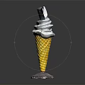 Creamy Vanilla Ice Cream In Golden Waffle Cone With Chocolate Stick Topping