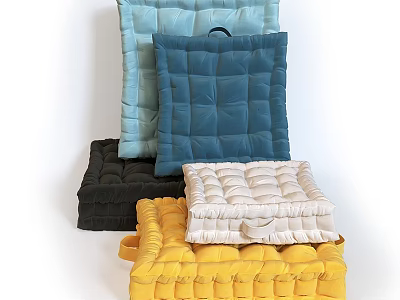 Decorative Pillows in Blue Black White and Yellow with Quilted Texture for Home Decor 3d model