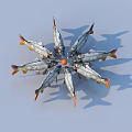 Silver Gray Fish With Orange Tails Arranged Radially Around Orange Object 3d model