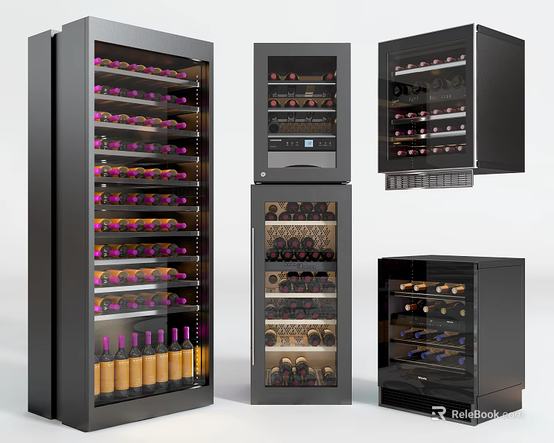 Modern Wine Coolers With Glass Doors Temperature Control And Multiple Shelves 3d model 