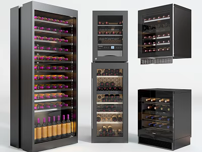 Modern Wine Coolers With Glass Doors Temperature Control And Multiple Shelves 3d model