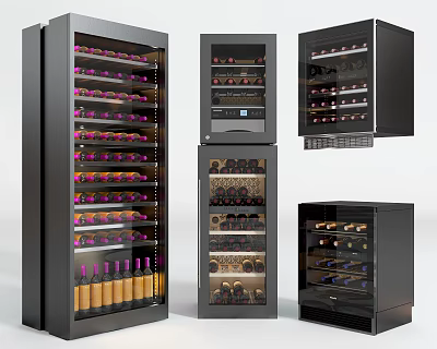 Modern Wine Coolers With Glass Doors Temperature Control And Multiple Shelves 3d model