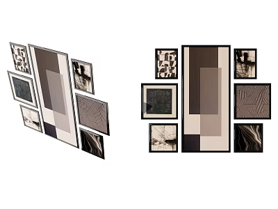 Framed Abstract Paintings Collage Wall Art With Geometric Patterns And Monochrome Tones 3d model