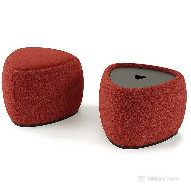 Modern Two Red Fabric Sofa Stools With Rounded Design And Black Base 3d model
