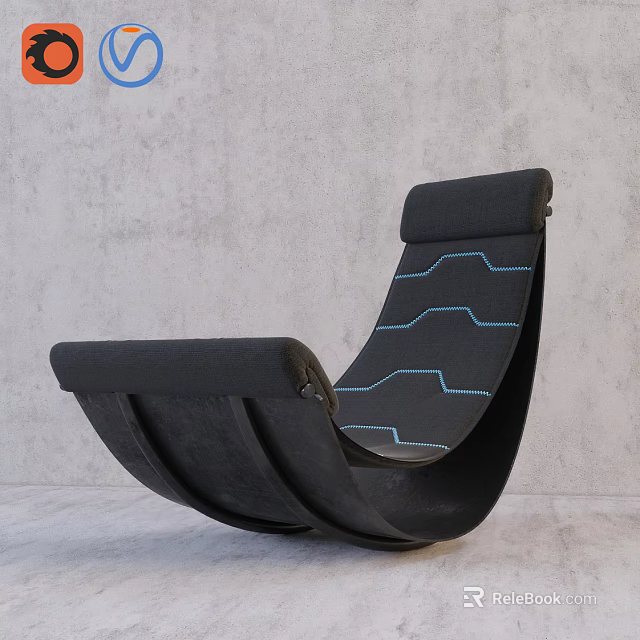 Modern Black Leisure Chair With Blue Zigzag Stitching And Curved Upholstered Design 3d model 