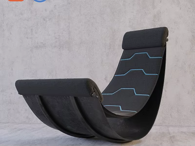 Modern Black Leisure Chair With Blue Zigzag Stitching And Curved Upholstered Design 3d model