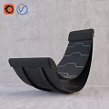 Modern Black Leisure Chair With Blue Zigzag Stitching And Curved Upholstered Design