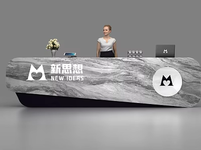 Modern Marble Reception Desk With Flower Arrangement New Ideas Logo And M Sign 3d model