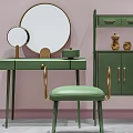 Green Dressing Table With Gold Handles Matching Stool Side Cabinet And Mirror 3d model