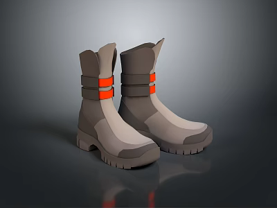 Stylish Modern Gray Boots Featuring Orange Straps And Durable Sole Design 3d model