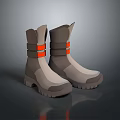 Stylish Modern Gray Boots Featuring Orange Straps And Durable Sole Design 3d model