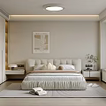 Modern Bedroom Interior With White Wardrobe Bed Wall Art And Rug