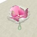 Blooming Pink Flower in Green Vase on Light Colored Tiled Floor with Shadow