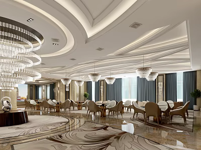Elegant Modern Sales Office Interior With Crystal Chandeliers And Marble Floor 3d model