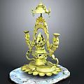 Golden Ganesha Statue With Decorative Bell Candle Holders And Lotus Base