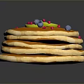 Stack of Delicious Pancakes Topped with Syrup Blueberries Red Berries and Lemon Slice